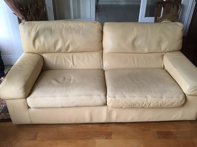 Pair of grained leather sofas Duvivier iconic model Maillol 1990