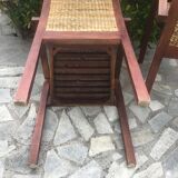 Paire de fauteuils teck et osier tressé