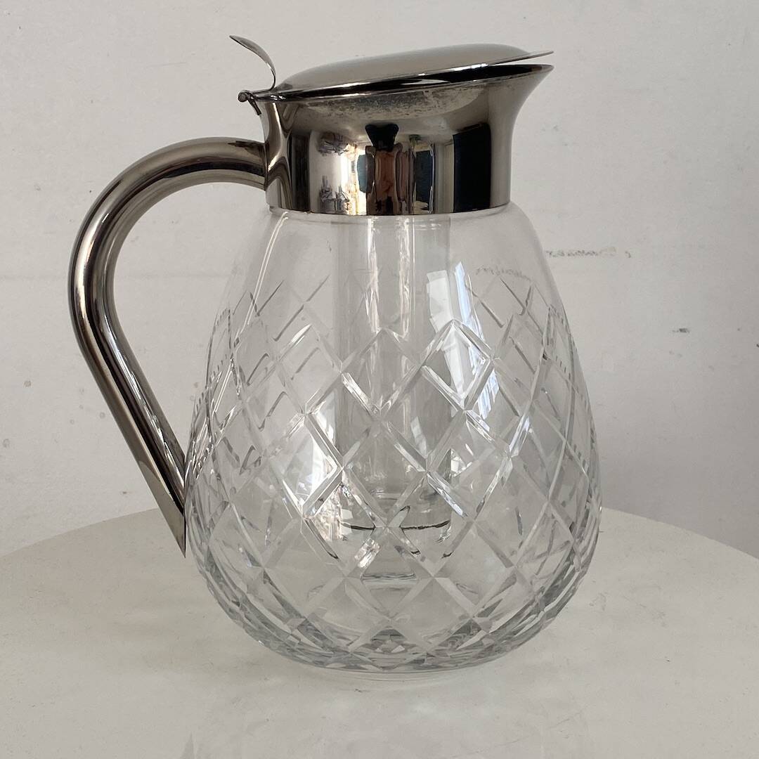 Cut glass and silver-plated metal ice carafe