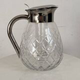 Cut glass and silver-plated metal ice carafe