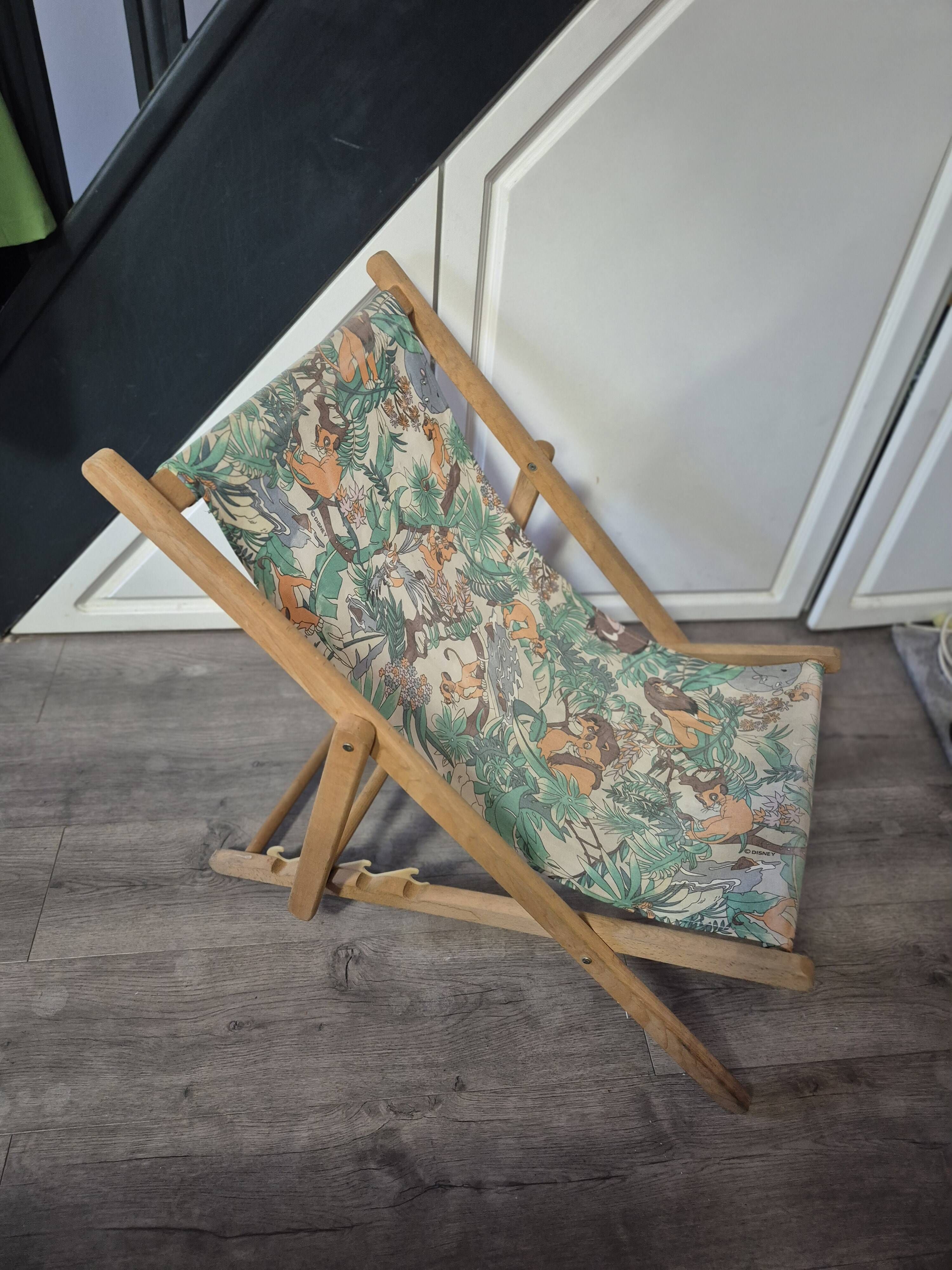 children's deck chair jungle lion fabric