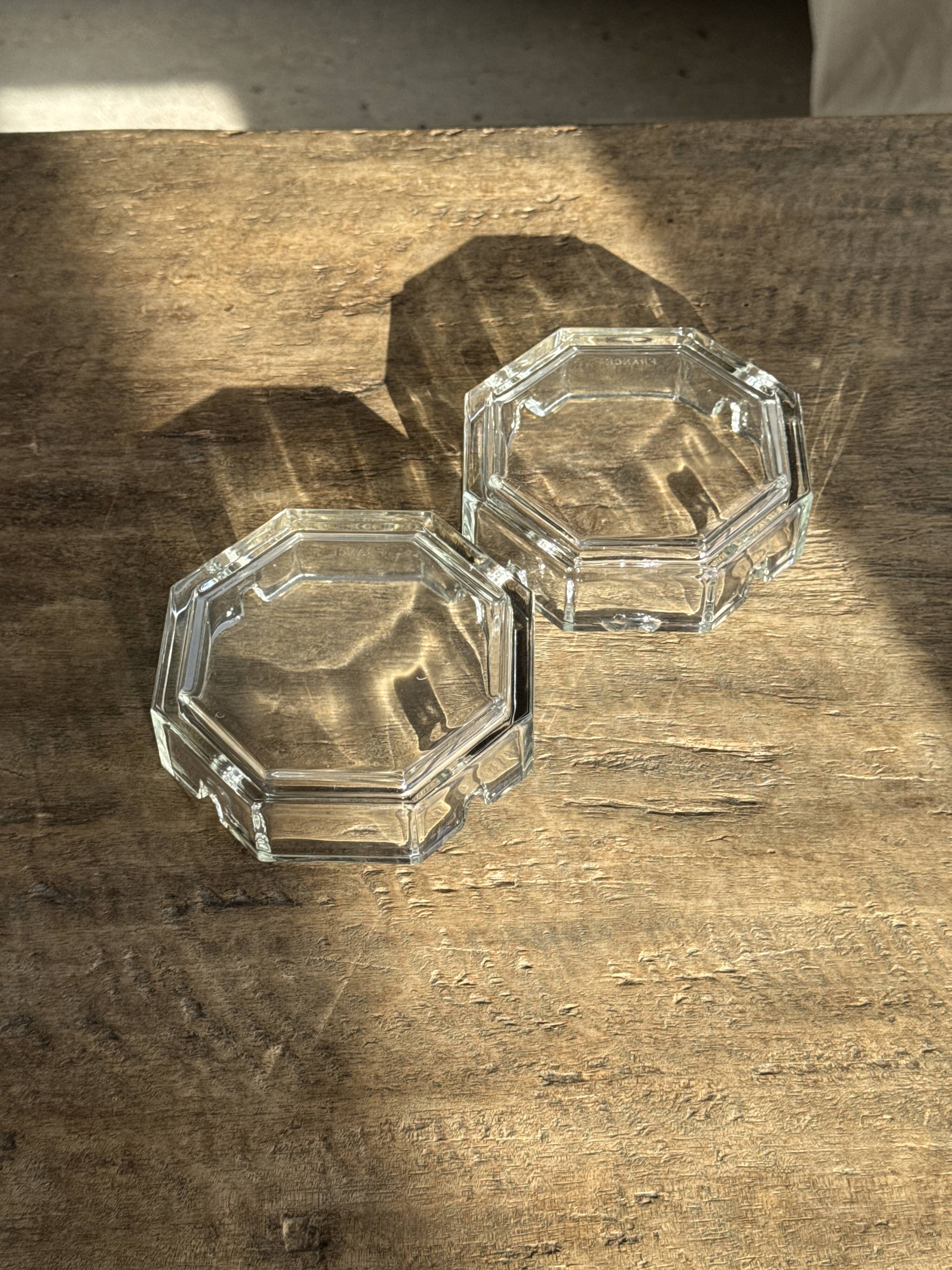 Set of 2 vintage octagonal glass ashtrays D11 H3.5