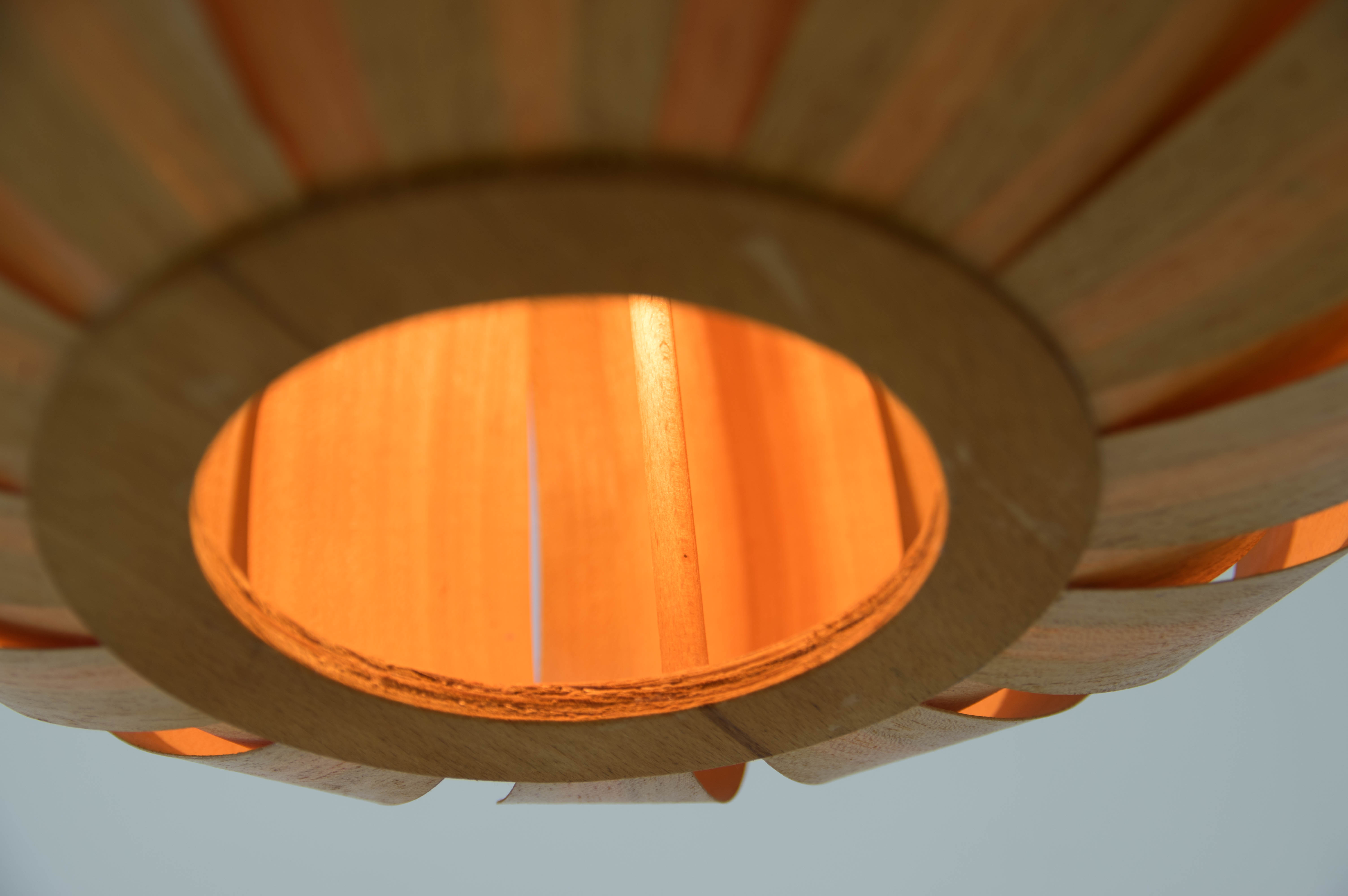 Midcentury Wooden Veneer Pendant, ULUV, 1960s