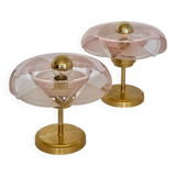 Pair of Art Deco bedside lamps in brass and etched glass