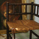 Pair of chairs corner fireplace turned beaded wood