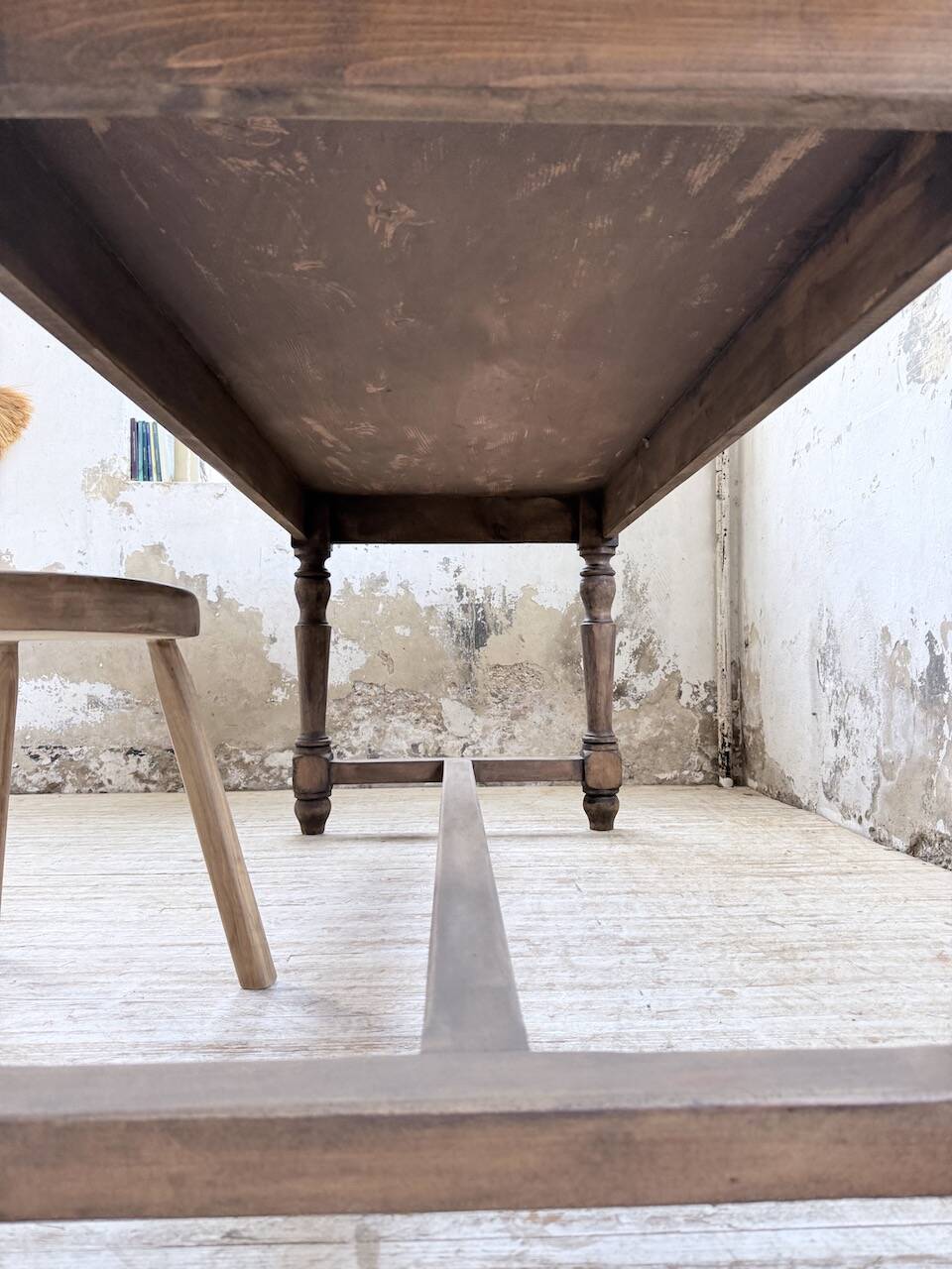 Farm table with turned legs, made of pine and birch, 180cm.