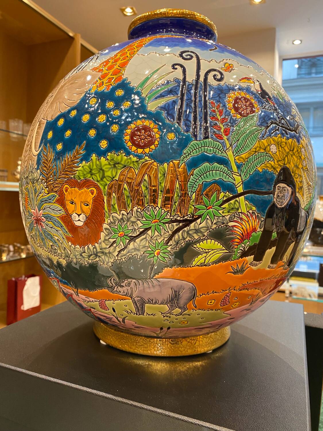 Colonial Round Vase Enamels of Longwy