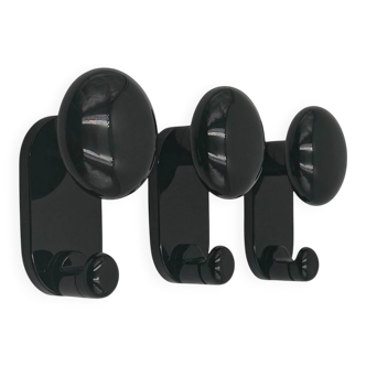 Set de 3 patères murales noires design C Bartoli Italie années 70