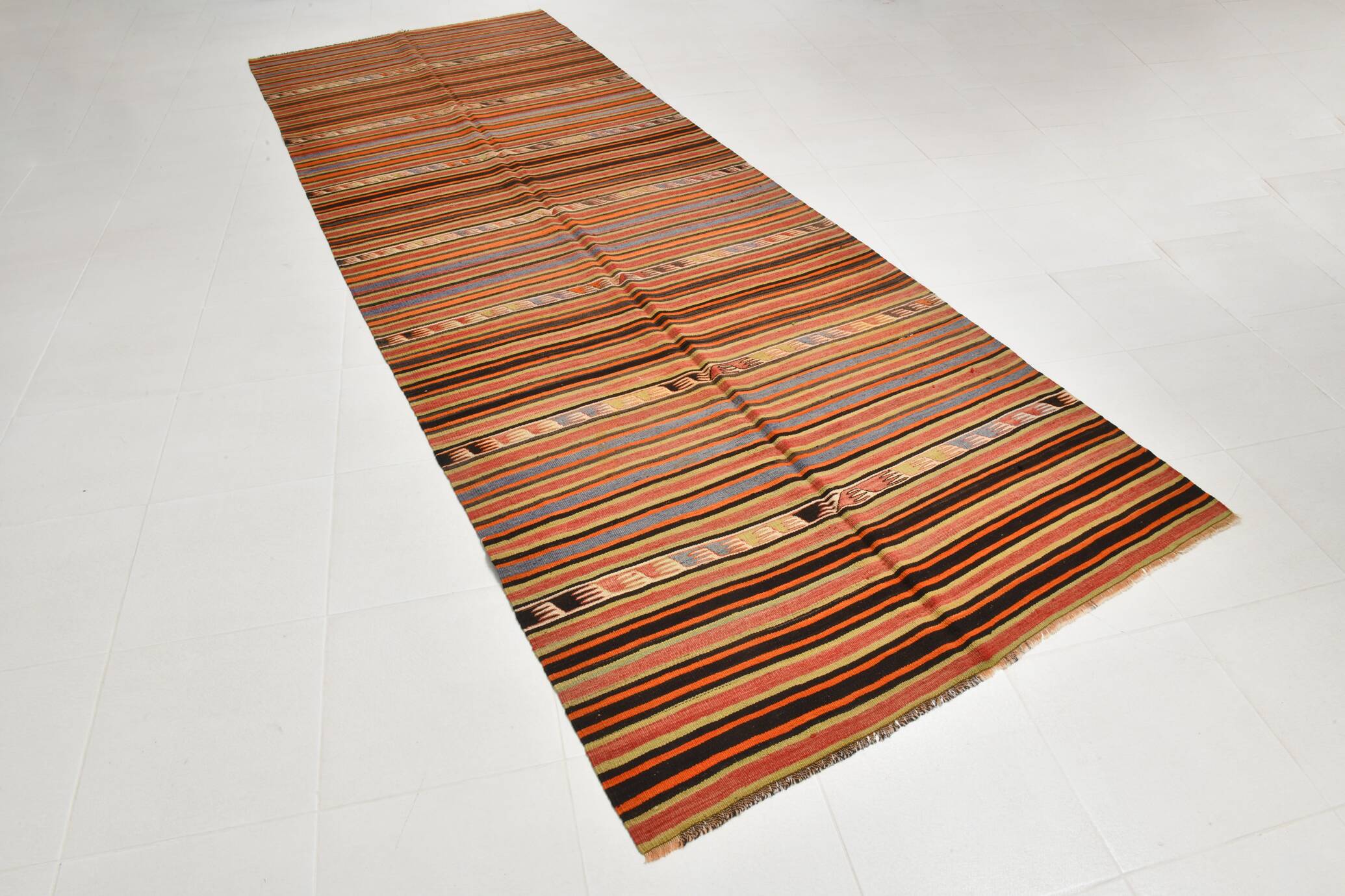 5x14 Kilim Runner Rug, 145x410Cm Pumpkin Orange Runner