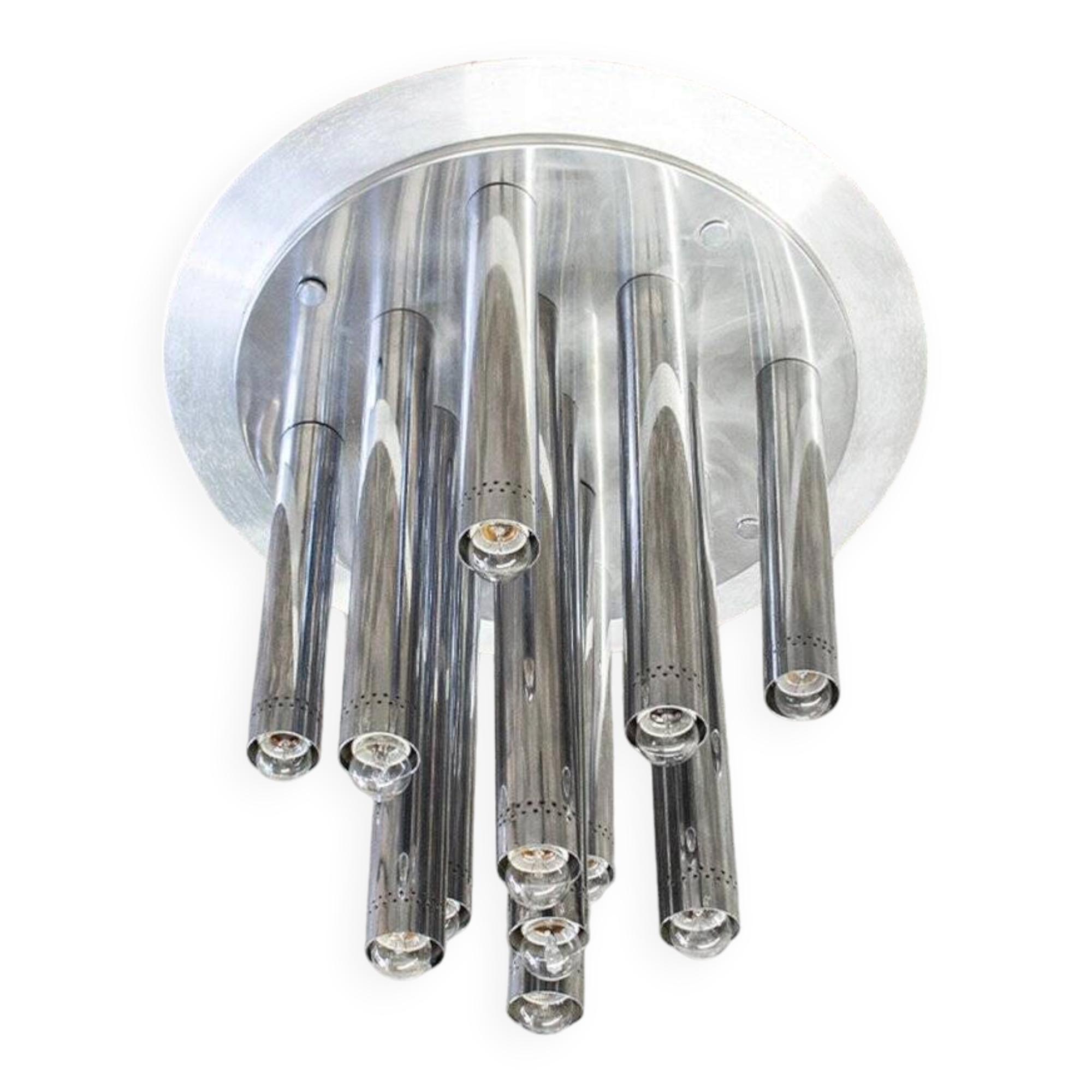 Large ceiling lamp with 13 chrome lights by Goffredo Reggiani, 1970s.
