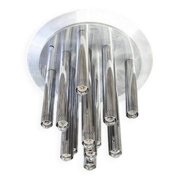 Large ceiling lamp with 13 chrome lights by Goffredo Reggiani, 1970s.