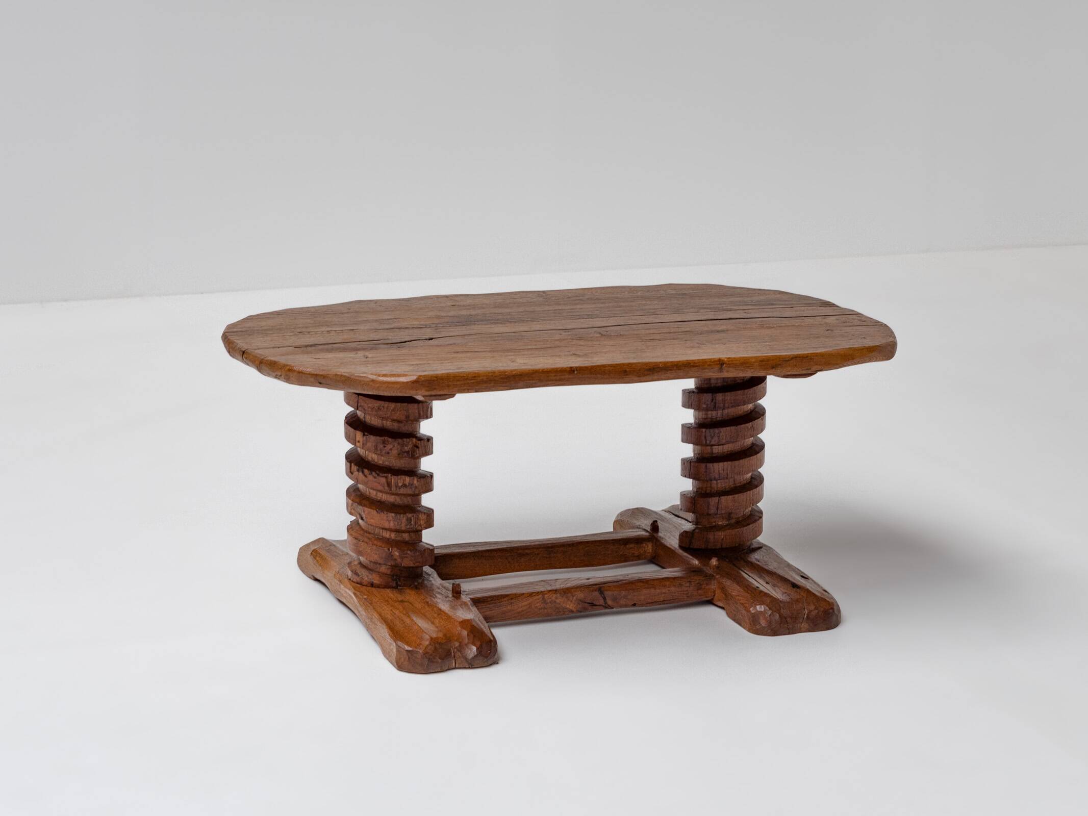 Sculptural French Oak Corkscrew Leg Coffee Table, France 1950s