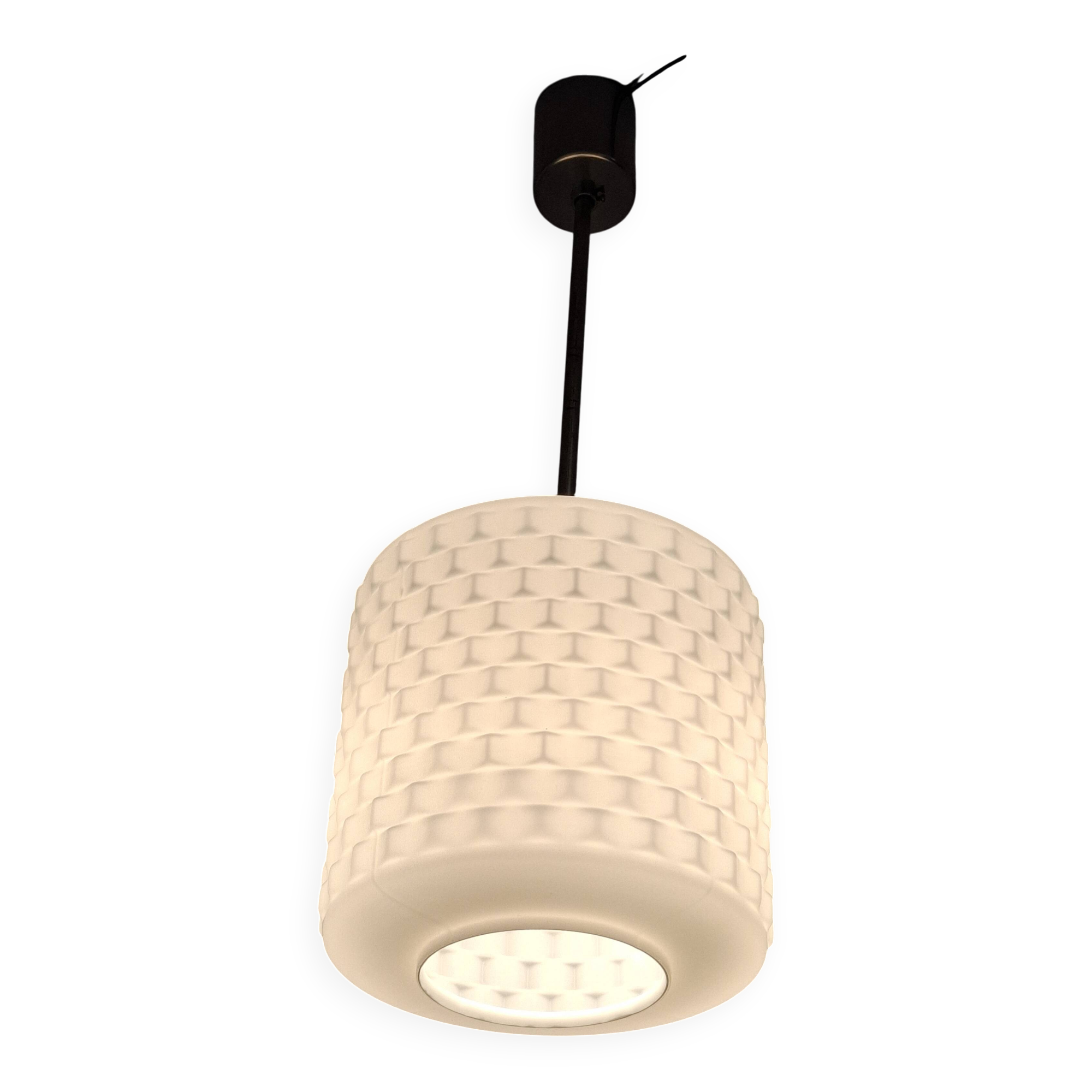 Czechoslovak Midcentury Modern Pendant Lamp in Textured Glass and Brass, 19