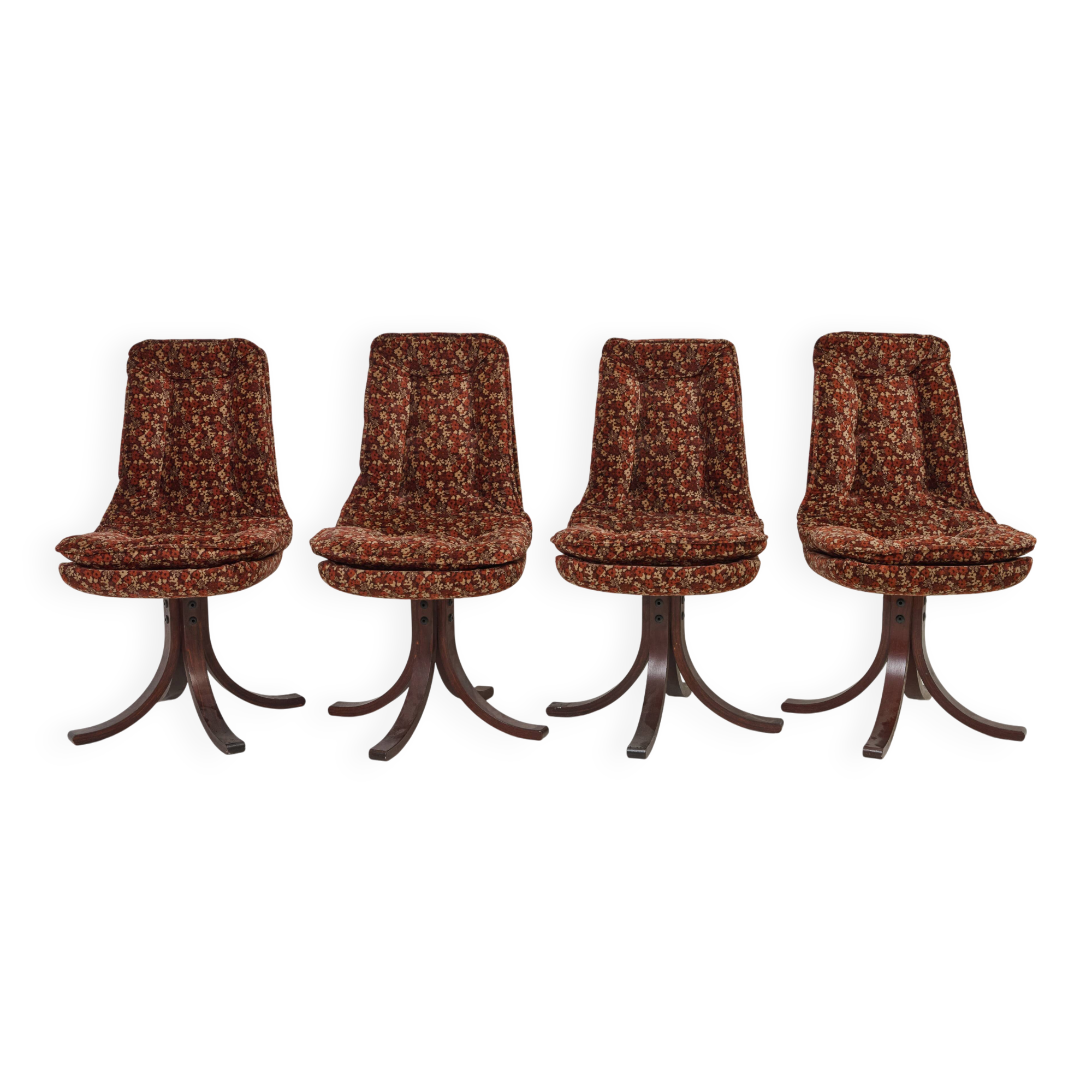 4 chaises en velours marron, 1970