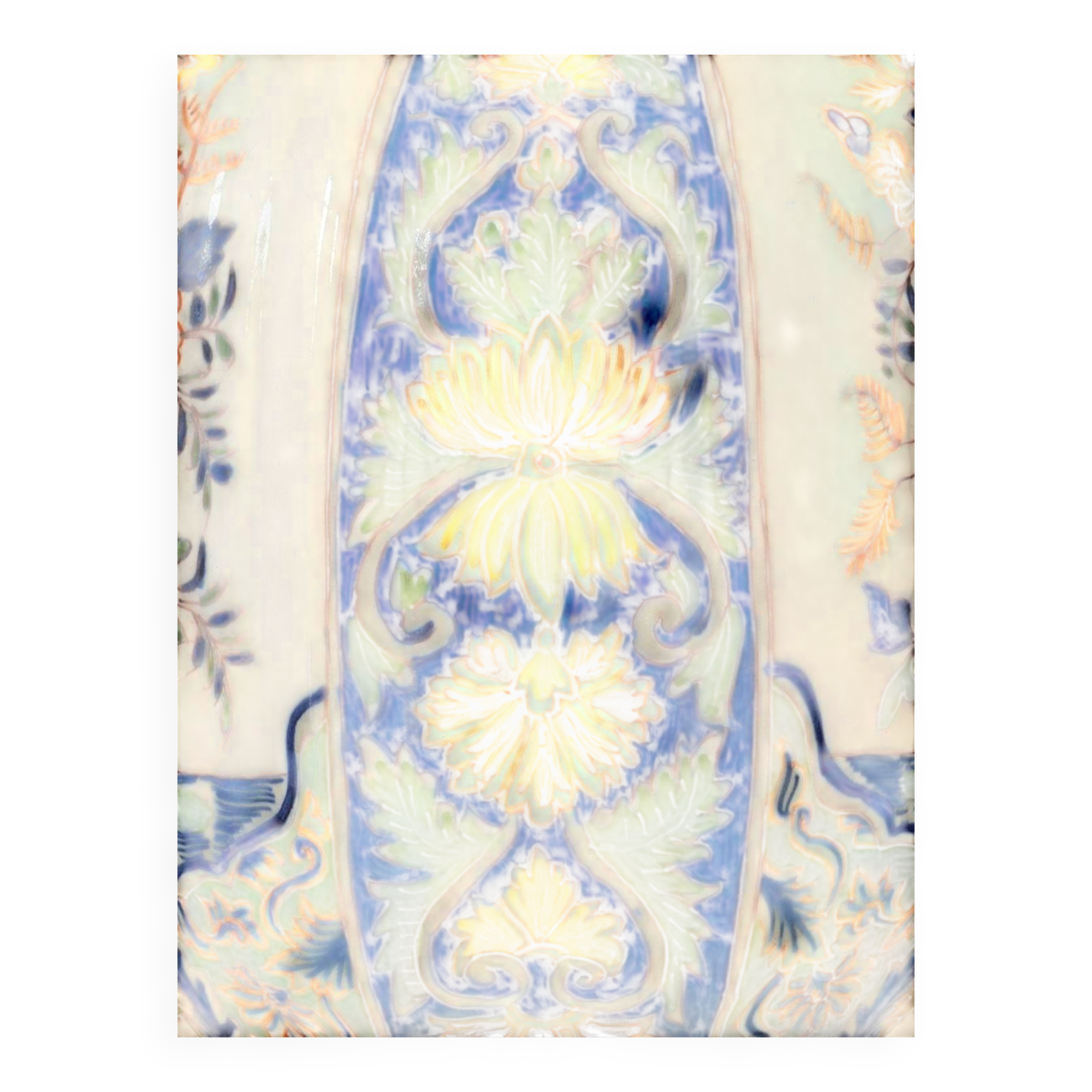 Delft-style ceramic table lamp from France around 1900 with a new blue velvet shade.