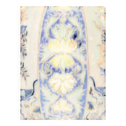 Delft-style ceramic table lamp from France around 1900 with a new blue velvet shade.