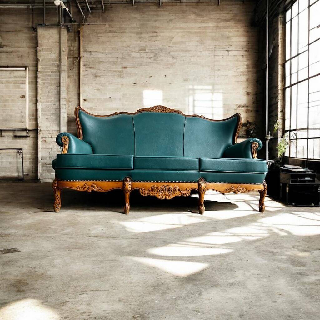 Vintage turquoise baroque armchair / sofa / couch