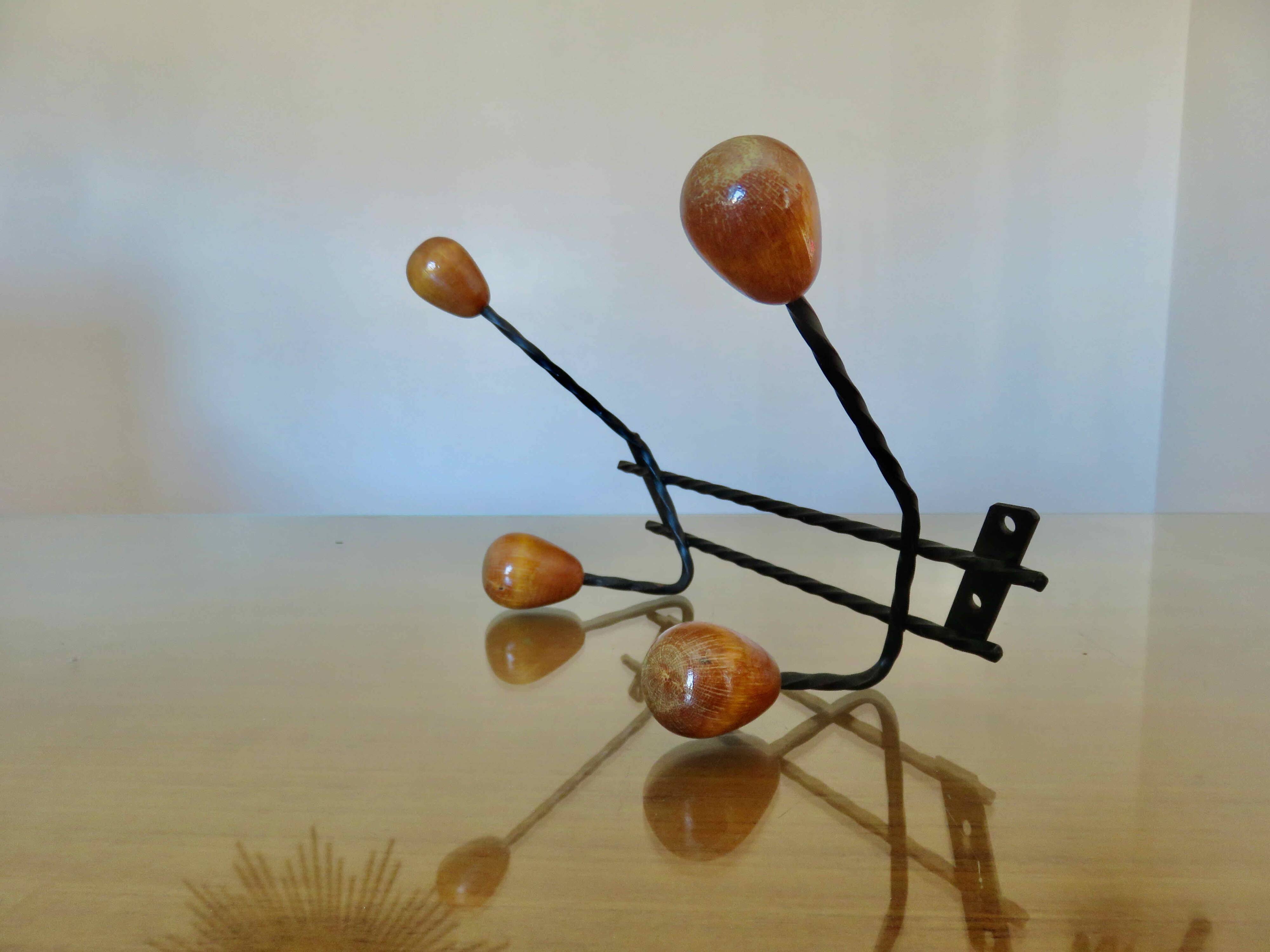 Scandinavian coat rack in metal and wood 60s 70s