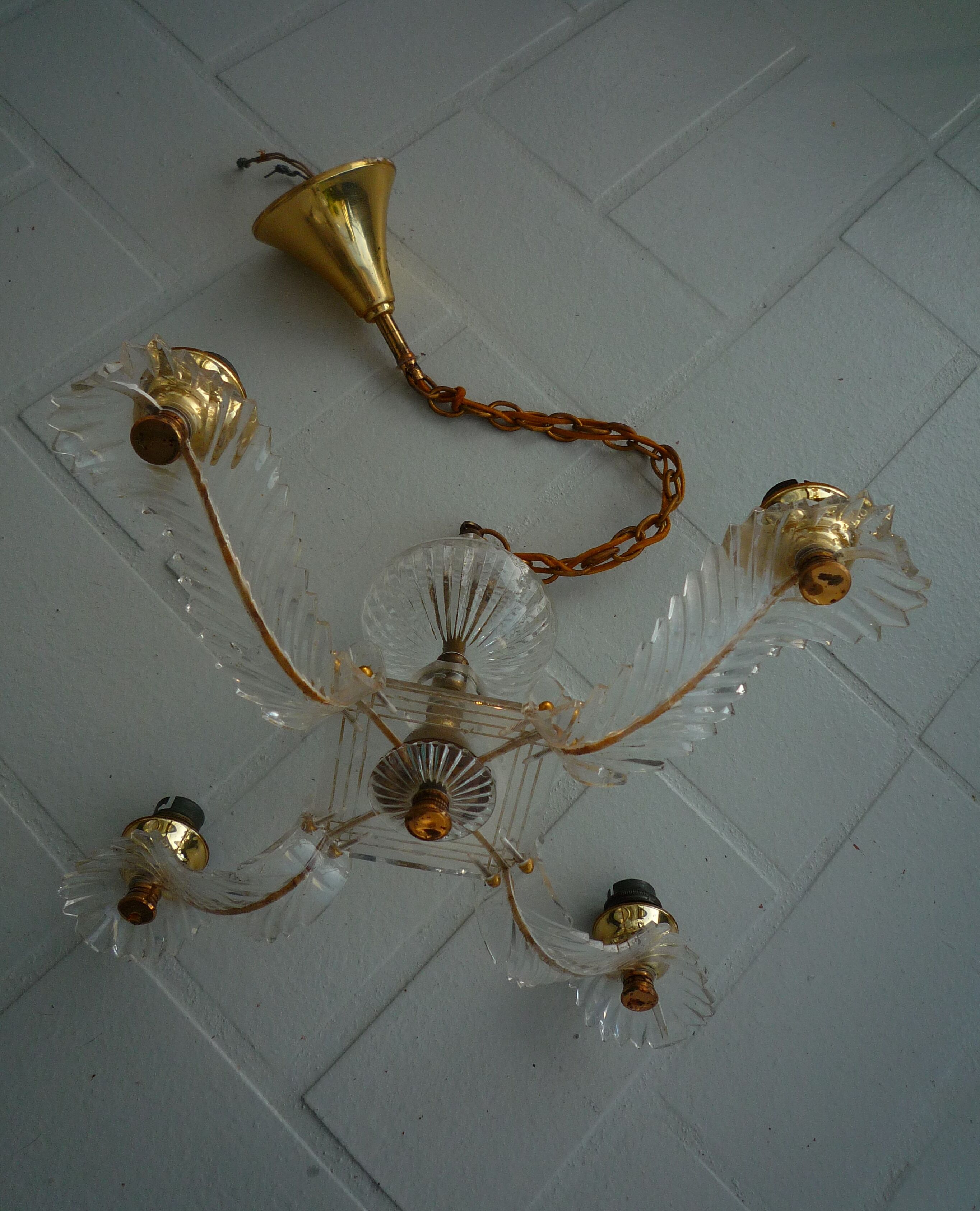 Suspension lamp 4 burners, plexiglass baroque style vintage 50-60s
