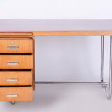 Restored Pair of Oak Writing Desks, Hynek Gottwald, Chrome, Czechia, 1930s