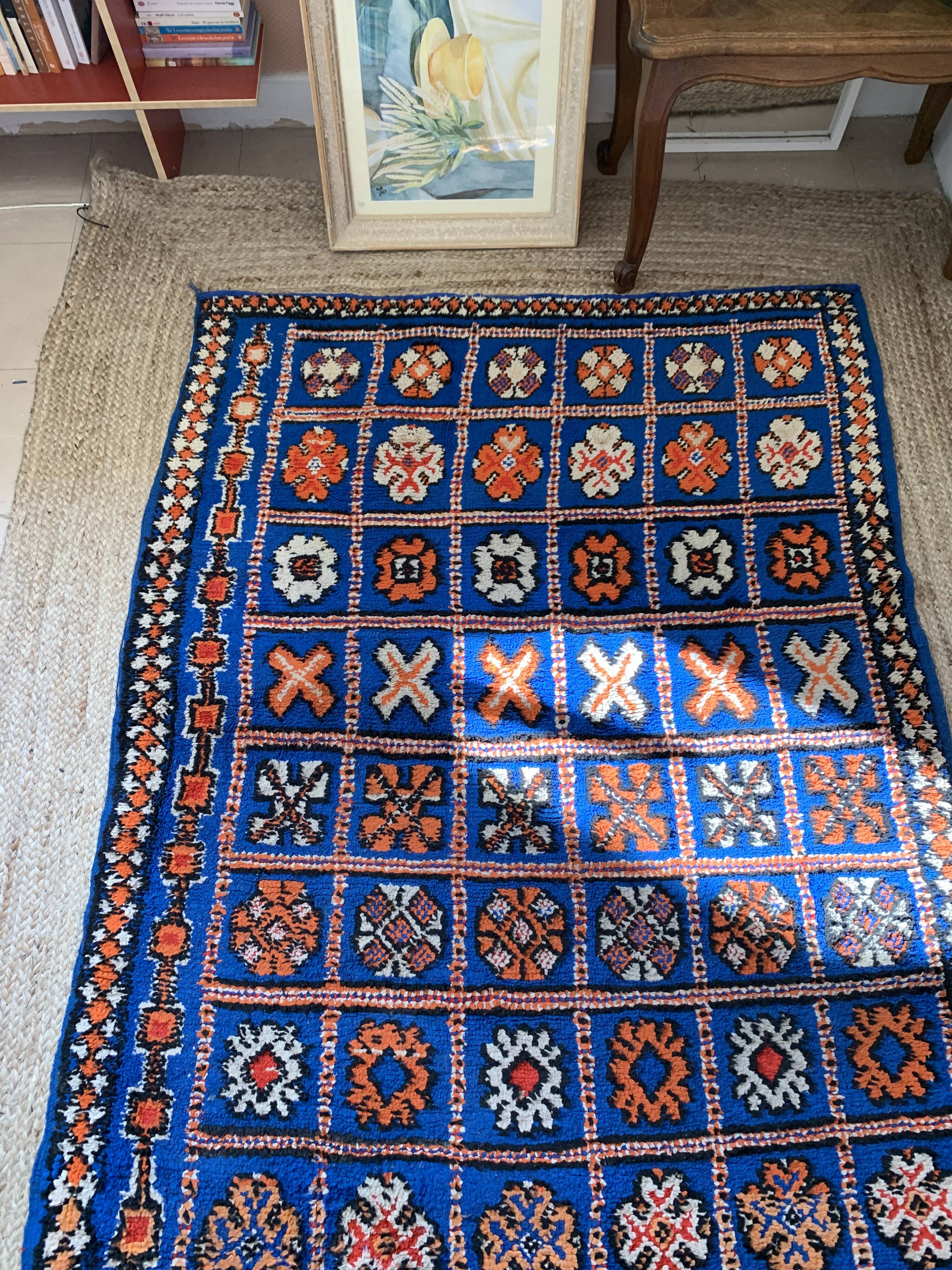 Tapis berbère en laine bleu majorelle