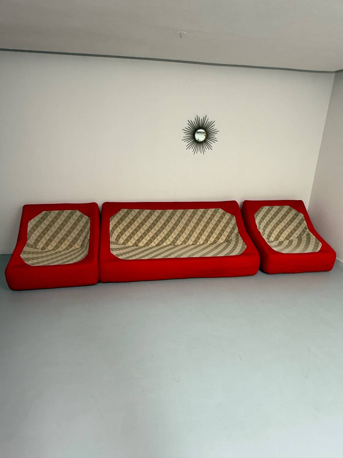 Living room sofa and 2 armchairs French design Steiner 70s vintage fabric