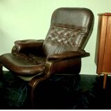 Scandinavian bentwood cantilever leather lounge chair with footrest, 1960s