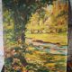 Old impressionist painting landscape river oil on wood signed