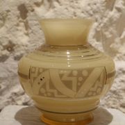 Yellow glass vase with Art Deco decoration signed D'Argyl circa 1930