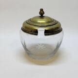 Ancien pot à sucre en verre taillé et métal