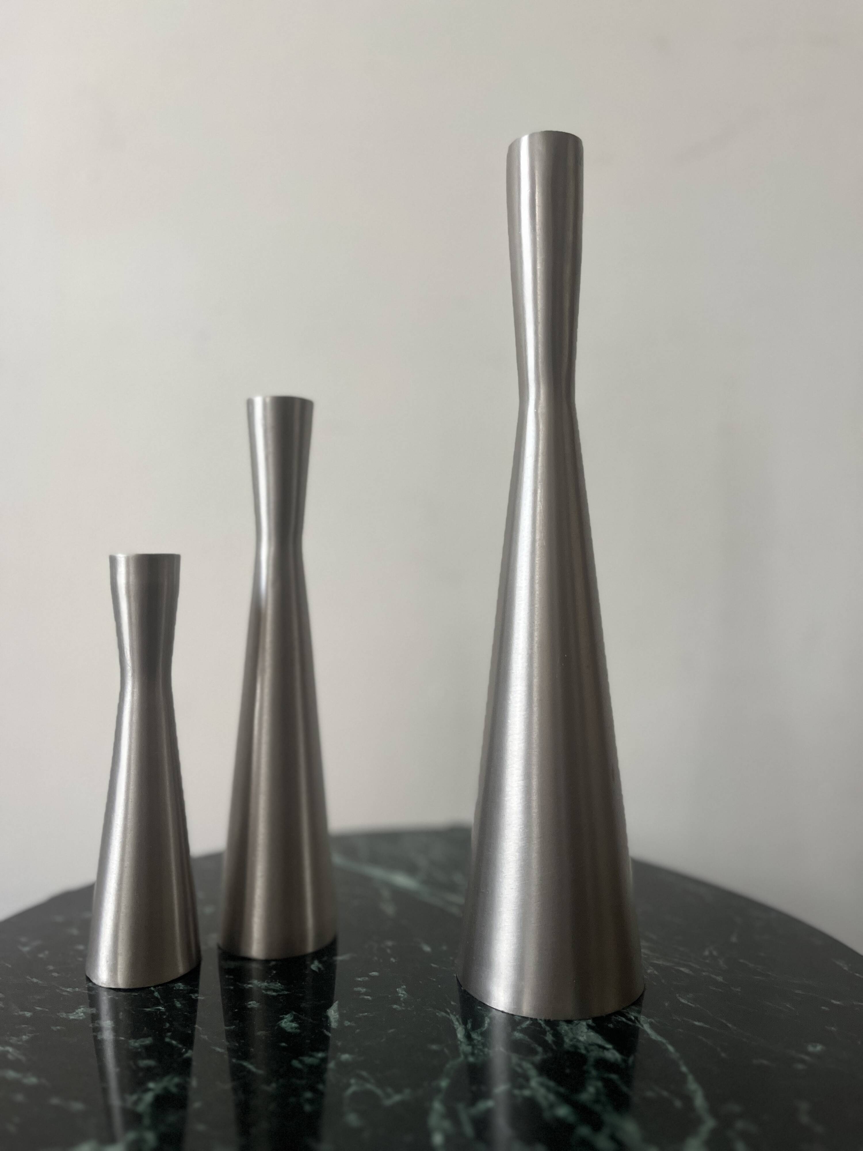 set of 3 chrome metal candle holders, 1970 design