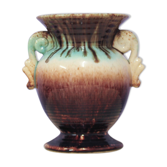 Vase vintage en céramique marron et bleu