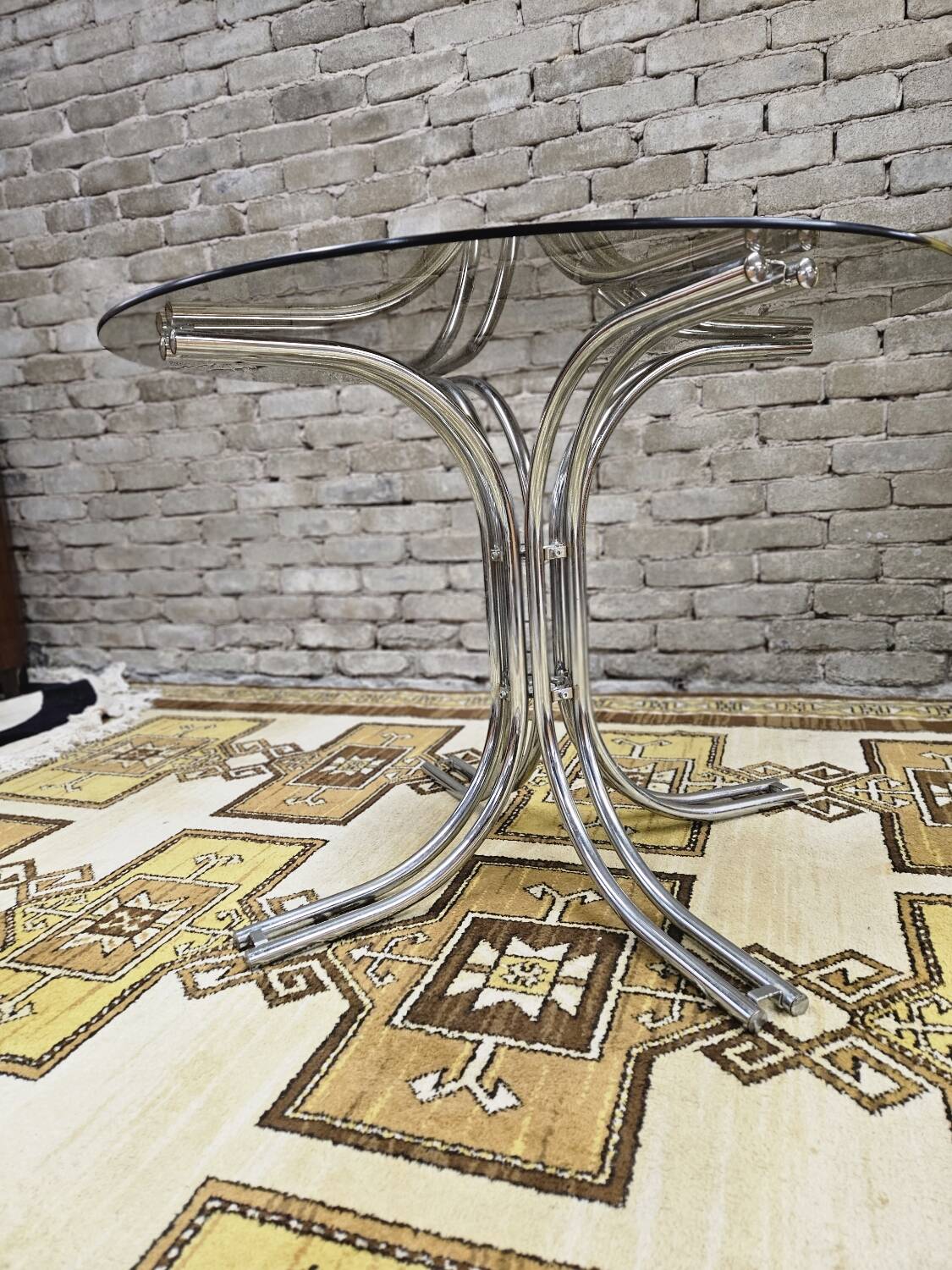 Vintage smoked glass dining table, Italy 1970s