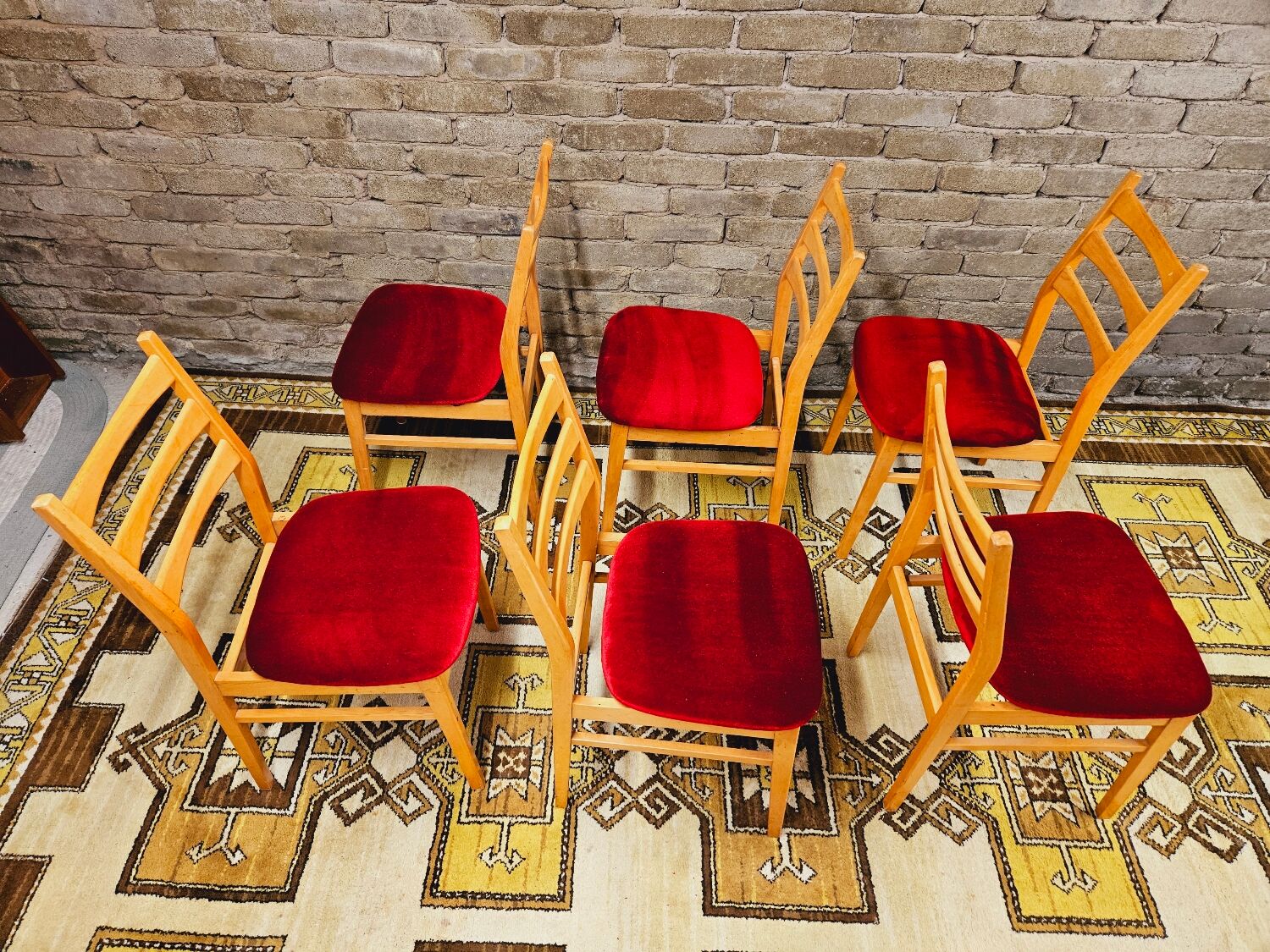 Set de 6 chaises tissu rouge 1960