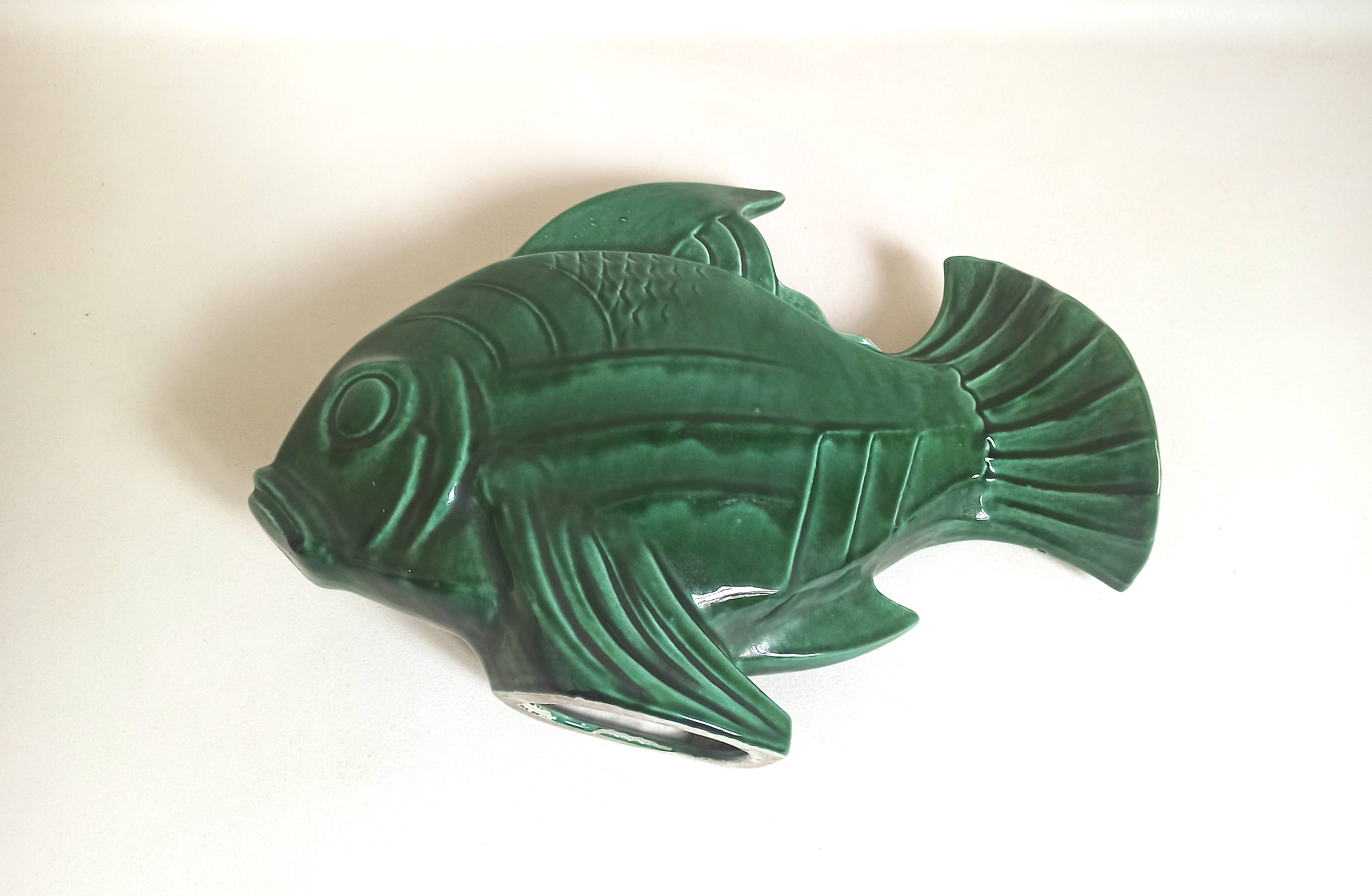Green ceramic fish lejan art deco width 40 cm