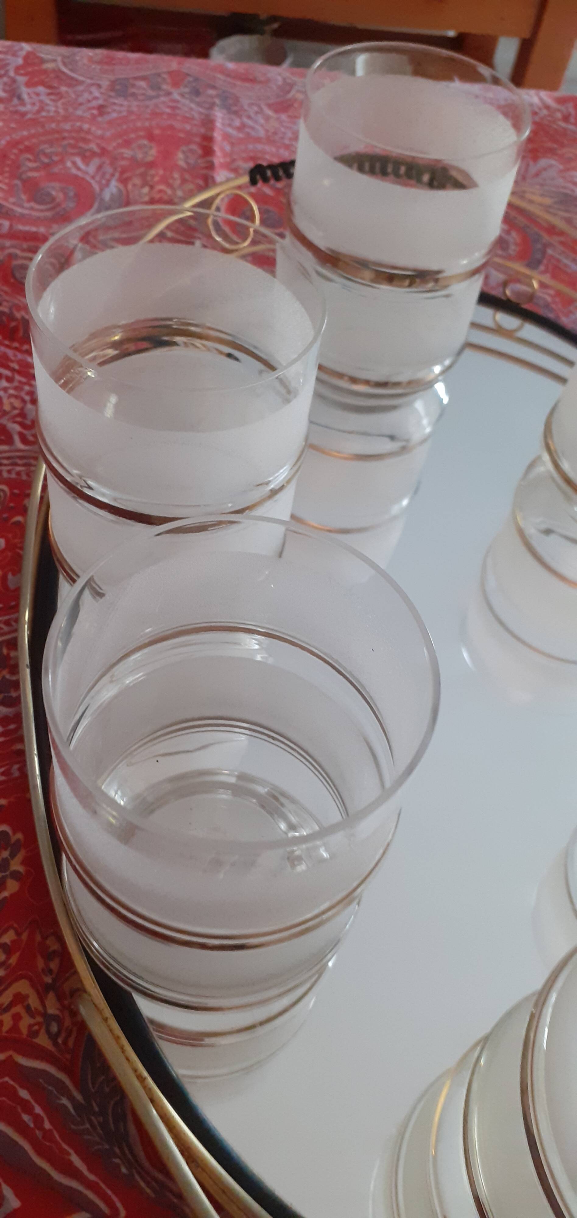 Vintage gilded and ganulated glasses, and their tray
