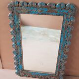 Burmese teak mirror with original blue patina