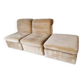Pair of modular velvet armchairs and ottoman