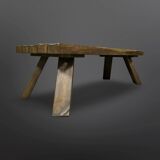 Banc brutaliste à lattes en bois massif, Pays-Bas 1970