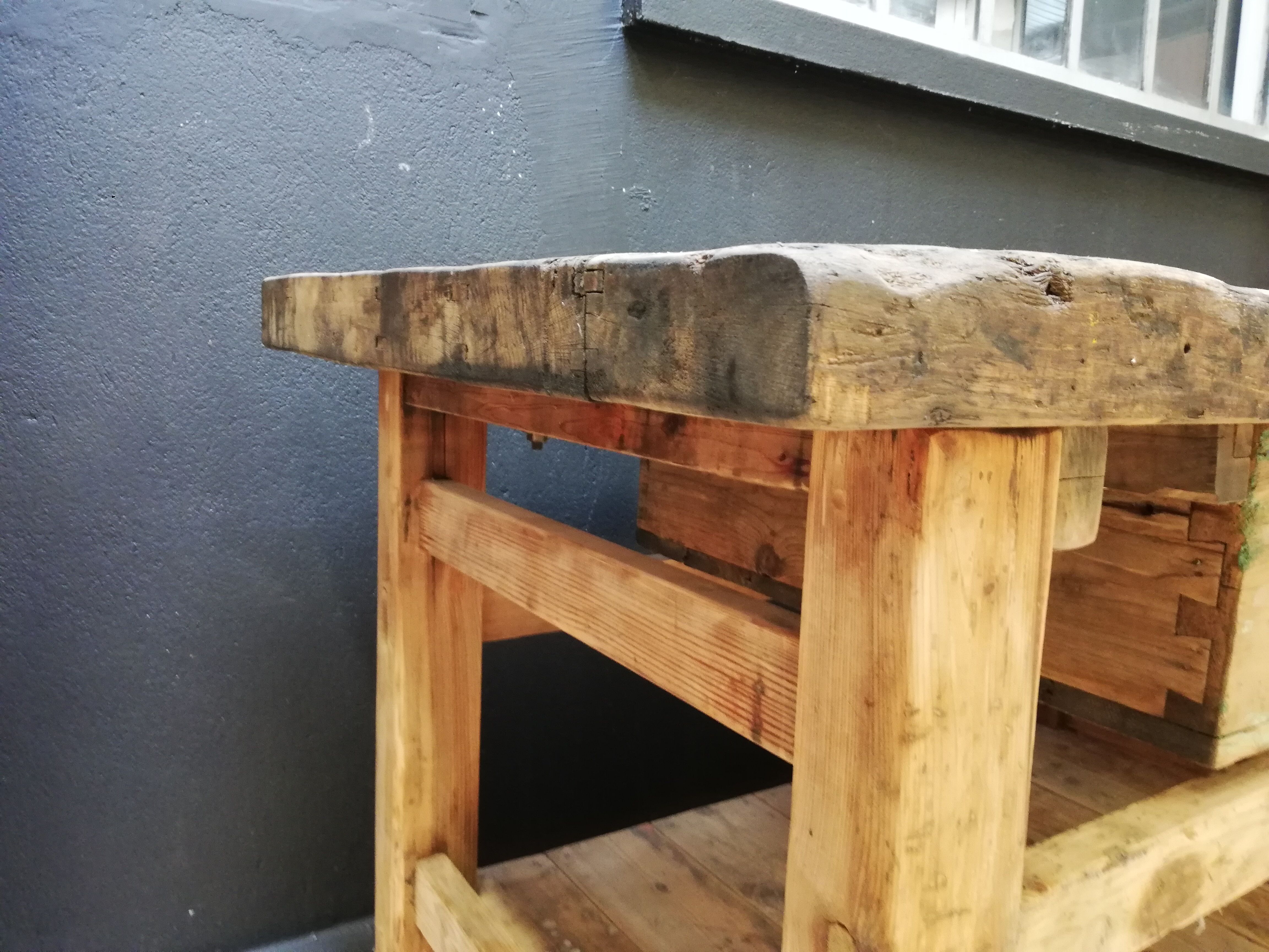 Large solid wooden carpenter's workbench