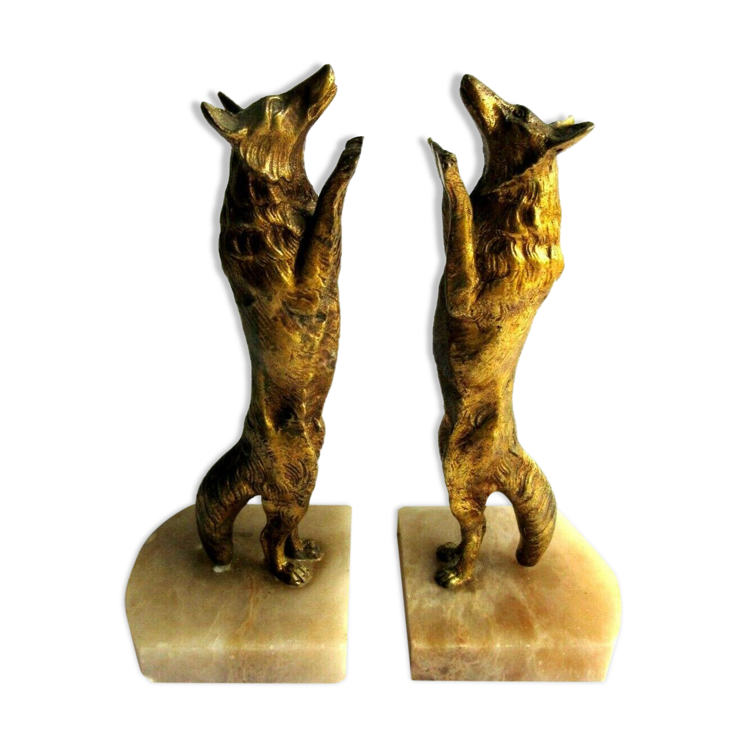 Book-greenhouses Napoleon III gilded bronze signed, Wolves on marble terrace
