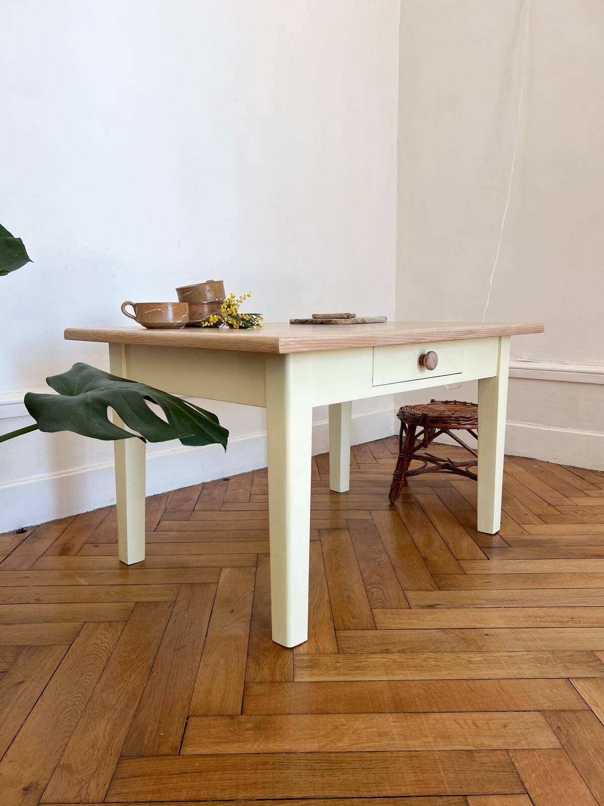 Yellow solid wood coffee table