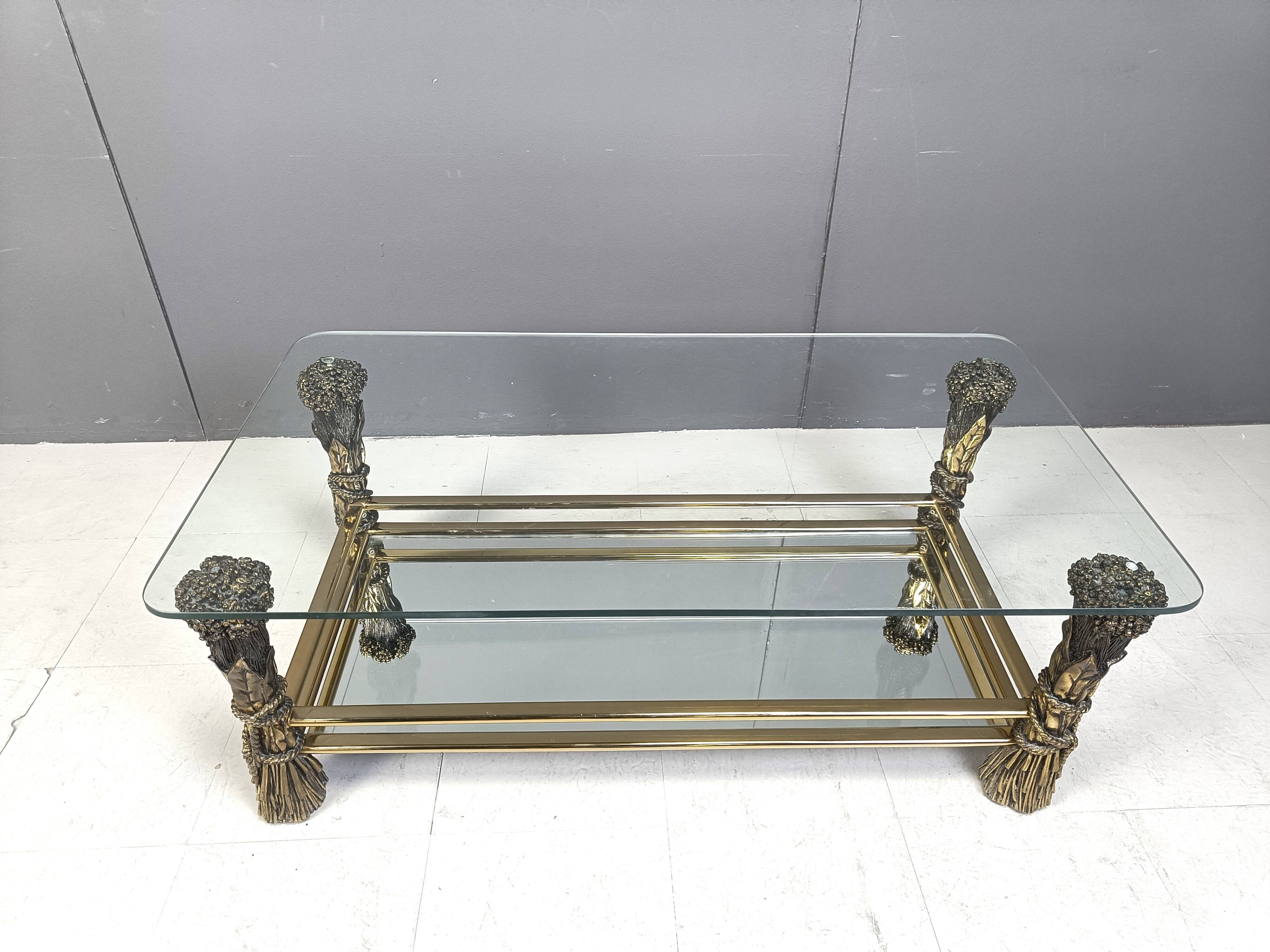Vintage brass flower coffee table, 1970s