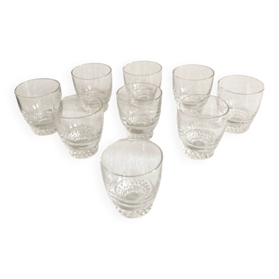 9 verres à liqueur en cristal, années 1950