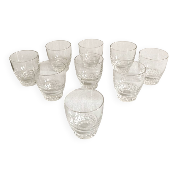 9 verres à liqueur en cristal, années 1950