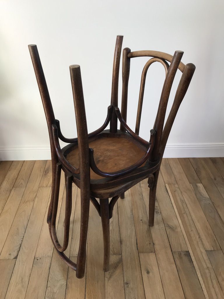 Set of 4 bistro chairs in curved wood of beech Luterma 30s