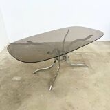 Oval smoked glass and chrome dining table, 1970s