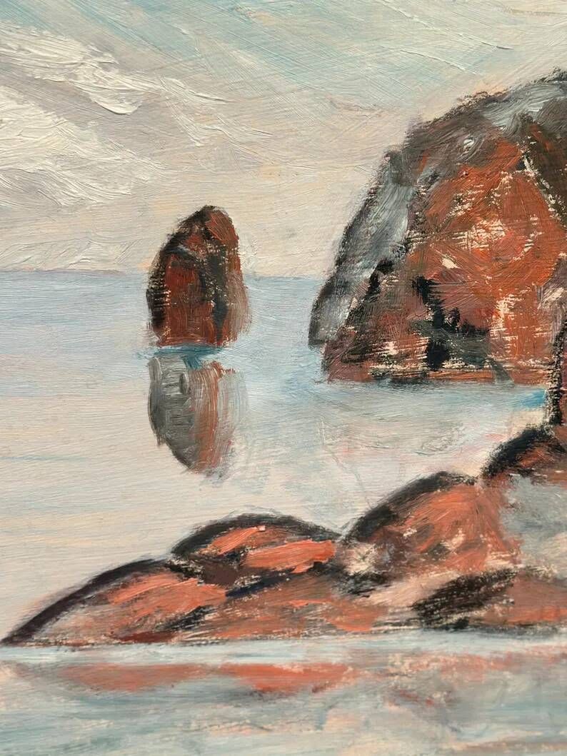 Original Large Swedish Oil on Panel – “Coastal Landscape” – Signed – Vintage & Framed