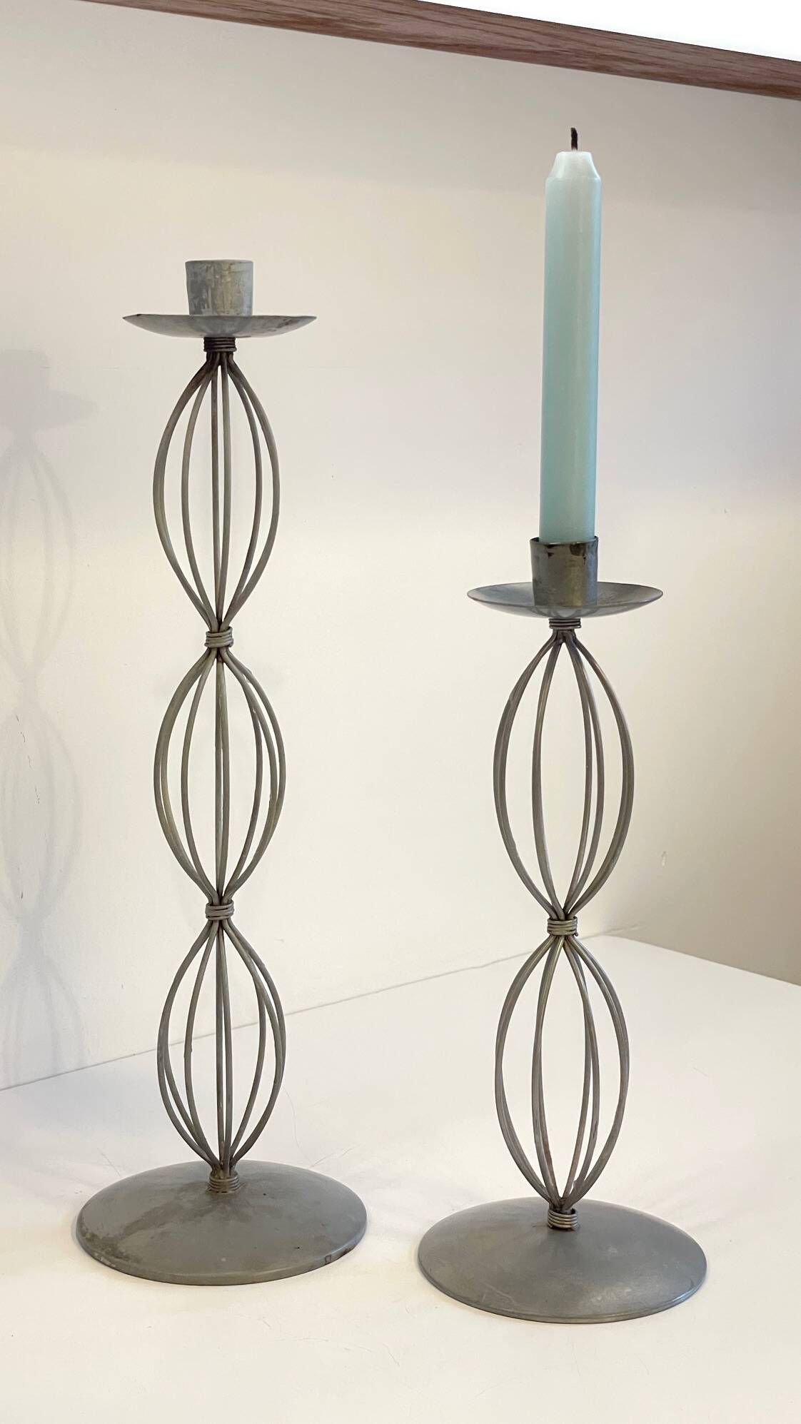 Geometric METAL CANDLE HOLDERS Patinated Gray