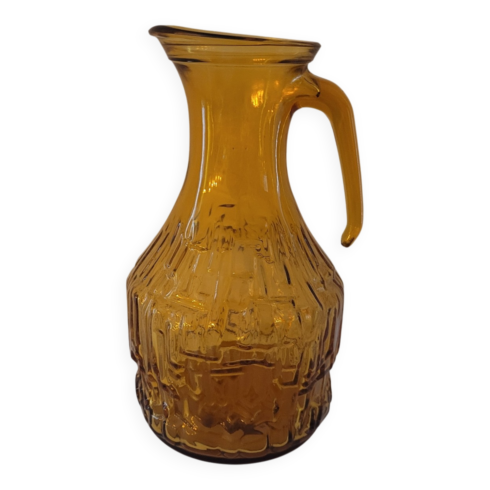 Amber relief glass pitcher. 1970s